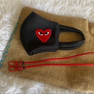 Handcrafted Face Mask Embroidered w Red Lanyard